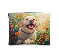 Trousse artistica per il trucco del cane, borsa da viaggio per cosmetici floreale vibrante per donne, organizer portatile in tela con cerniera, borsa da toilette primaverile per la cura della pelle