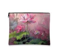 Trousse artistica per il trucco, motivo floreale con ninfee di pesca, da viaggio, per donne, piccola borsa portatile in tela con cerniera, regalo per festival e uso quotidiano, Pesca, 7x9 Inch, Ninfea