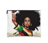 Trousse artistica per il trucco, vivace design afro, borsa da viaggio per donne, piccola borsa portatile in tela con cerniera, borsa da toilette regalo per tutti i giorni, nero, 7x9 Inch