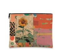 Trousse artistica per trucchi, girasole e patchwork colorato, borsa da viaggio per donne, piccola borsa portatile in tela con cerniera, scelta perfetta per festival, Arancione, 7x9 Inch, Fiore