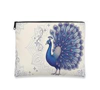 Trousse artistica vintage con pavone, elegante astuccio da viaggio per cosmetici con piume blu, elegante organizer in tela con cerniera, perfetto per l'estate e i viaggi, Blu, 7x9 Inch, Pavone