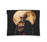 Trousse artistica vintage per trucchi, design con luna nera e volpe, borsa da viaggio per donne, organizer portatile in tela con cerniera, borsa da toeletta stagionale per la cura della pelle, 17,8 x