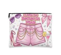 Trousse chic giocosa per il trucco, Peach Life Is Better in astuccio cosmetico da donna, organizer portatile in tela con cerniera, borsa da viaggio estiva, Pesca, 7x9 Inch, Cosmetici