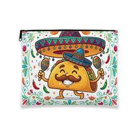 Trousse colorata con taco, divertente borsa da viaggio a tema messicano, da donna, organizer portatile in tela con cerniera, borsa da toilette per la cura della pelle, bianco, 7x9 Inch, Taco