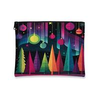 Trousse colorata per il trucco, con alberi vivaci e ornamenti, borsa da viaggio per donne, piccola borsa portatile in tela con cerniera, borsa da toilette per la cura della pelle delle vacanze, nero