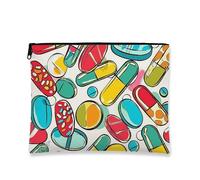 Trousse colorata per trucchi e pillole, piccola borsa da viaggio portatile per donne, organizer con cerniera per la cura della pelle e articoli da toeletta, per festival, bianco, 7x9 Inch, Pillole