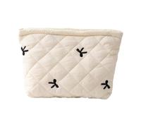 Trousse cosmetica con ricamo a fiocco impermeabile viaggio Necessaire donna trousse per rossetto prodotti per la cura pratico organizer vacanza tempo libero, Bianco, Trapuntato con fiocco