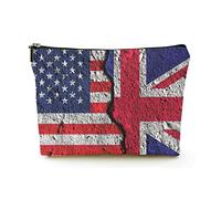 Trousse cosmetica da viaggio in lino da donna per cosmetici di alta qualità, crepa tra bandiere americane e britanniche, custodia cosmetica resistente