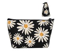 Trousse cosmetica da viaggio per cosmetici Fiore floreale margherita nera, divertenti ragazze portamatite/pennello/monete Organizzatore portapenne con cerniera resistente
