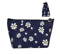 Trousse cosmetica Oxford impermeabile fiore margherita floreale blu navy, astuccio per trucco di grande capacità con cerniera per ragazze donne, porta cosmetici di lusso per penne e ma