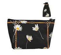Trousse cosmetica Oxford impermeabile fiore margherita floreale nera, custodia per trucchi di grande capacità con cerniera per ragazze donne, porta cosmetici di lusso per penne e matit