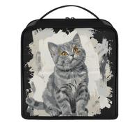 Trousse cosmetica progettata con gattino britannico seduto | Con divisori Essentials Cosmetic Bag Per borsa Telefono/Specchio Holder