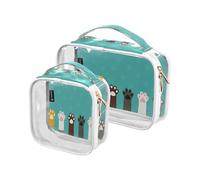 Trousse cosmetici da viaggio trasparente, motivo zampa di gatto, blu, per donne, uomini, ragazze, animali, gattini, impronte dei piedi, cosmetici, 2 pezzi, multi, beauty case, multicolore, Beauty case