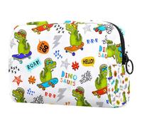 Trousse da donna, con dinosauri che ascoltano musica e articoli da toeletta da viaggio, grande, con cerniera, Multi, 18.5x7.5x13cm/7.3x3x5.1in, Beauty case