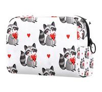 Trousse da donna, con disegno di procione che tiene un cuore tra le mani, borsa da viaggio per articoli da toeletta grande, pratica borsa organizer con cerniera, Multi, 18.5x7.5x13cm/7.3x3x5.1in,