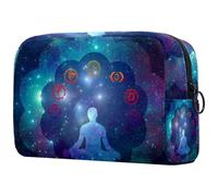 Trousse da donna, con immagine di uomo chakra nel cielo stellato, borsa da viaggio per articoli da toeletta grande, pratica borsa organizer con cerniera, Multi, 18.5x7.5x13cm/7.3x3x5.1in, Beauty case
