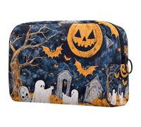 Trousse da donna, con motivo fantasmi morti, zucca, pipistrelli, articoli da toeletta da viaggio, grande, pratica borsa organizer con cerniera, Multi, 18.5x7.5x13cm/7.3x3x5.1in, Beauty case