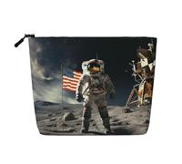 Trousse da donna con occhi spaventosi, portatile, da viaggio, organizer quotidiano con cerniera, Astronauta Atterraggio sulla Luna, Taglia unica