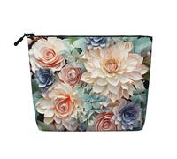 Trousse da donna con occhi spaventosi, portatile, da viaggio, organizer quotidiano con cerniera, Fiore moderno della Boemia, Taglia unica