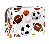 Trousse da donna, con palloni da basket, calcio e baseball, per articoli da toeletta da viaggio, grande, in PVC, con cerniera, Multi, 18.5x7.5x13cm/7.3x3x5.1in, Beauty case