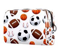 Trousse da donna, con palloni da basket e baseball, per articoli da toeletta da viaggio, grande, pratica borsa organizer con cerniera, Multi, 18.5x7.5x13cm/7.3x3x5.1in, Beauty case