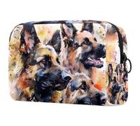Trousse da donna, con pastore tedesco, acquerello, per articoli da toeletta da viaggio, grande, pratica borsa organizer con cerniera, Multi, 18.5x7.5x13cm/7.3x3x5.1in, Beauty case