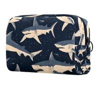 Trousse da donna, con squali, per articoli da toeletta da viaggio, grande, pratica borsa organizer con cerniera, Multi, 18.5x7.5x13cm/7.3x3x5.1in, Beauty case