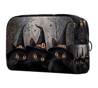 Trousse da donna con tre gatti neri di Halloween, trousse da viaggio per articoli da toeletta grandi, pratica borsa organizer con cerniera, Multi, 18.5x7.5x13cm/7.3x3x5.1in, Beauty case