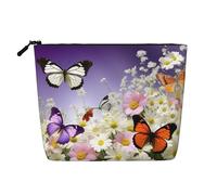Trousse da donna con uccelli passeri cantano, organizer da viaggio portatile, borsa da toilette con chiusura a zip, Farfalle e fiori., Taglia unica