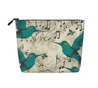 Trousse da donna con uccelli passeri cantano, organizer da viaggio portatile, borsa da toilette con chiusura a zip, Nota musicale Teal Birds, Taglia unica