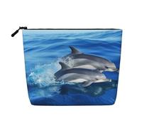 Trousse da donna con uccelli passeri cantano, organizer da viaggio portatile, borsa da toilette con chiusura a zip, Famiglia dei delfini, Taglia unica