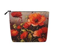 Trousse da donna con uccelli passeri cantano, organizer da viaggio portatile, borsa da toilette con chiusura a zip, Pittura A Olio Fiore Rosso, Taglia unica