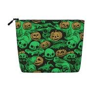 Trousse da donna con uccelli passeri cantano, organizer da viaggio portatile, borsa da toilette con chiusura a zip, Zucca di Halloween dell'orrore del fantasma verde, Taglia unica
