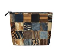 Trousse da donna con uccelli passeri cantano, organizer da viaggio portatile, borsa da toilette con chiusura a zip, Patchwork Denim, Taglia unica