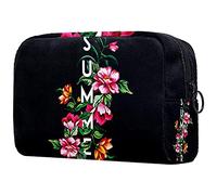 Trousse da donna e ragazza con foglie tropicali, fiori rossi, strisce nere, borsa per cosmetici, borsetta con cerniera, Multicolore 10., 18.5x7.5x13cm/7.3x3x5.1in, Beauty Case