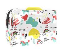 Trousse da donna e ragazza con stampa di unicorno, arcobaleno, stelle, parole, trucchi, borsetta con cerniera, Multicolore 01, 18.5x7.5x13cm/7.3x3x5.1in, Beauty Case