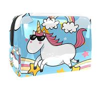 Trousse da donna e ragazza con stampa di unicorno, arcobaleno, stelle, parole, trucchi, borsetta con cerniera, Multicolore 09, 18.5x7.5x13cm/7.3x3x5.1in, Beauty Case