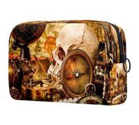 Trousse da donna, stile vintage, con teschio pirata, tesori, trousse da viaggio per articoli da toeletta grandi, pratica borsa organizer con cerniera, Multi, 18.5x7.5x13cm/7.3x3x5.1in, Beauty case