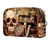 Trousse da donna, stile vintage, con teschio pirata, tesori, trousse da viaggio per articoli da toeletta grandi, pratica borsa organizer con cerniera, Multi, 18.5x7.5x13cm/7.3x3x5.1in, Beauty case