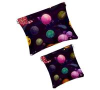 Trousse da donna tascabile, borsa per il trucco in pelle impermeabile, senza cerniera, con chiusura automatica, per ragazze, mini borsa per borsa, motivo cosmonauta di Marte, Multicolore 03, 7.1x5.8