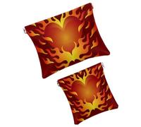 Trousse da donna tascabile, borsa per il trucco in pelle impermeabile, senza cerniera, con chiusura automatica, per ragazze, mini borsa per borsa, cuore fiammeggiante rosso potere, Multicolore 01,