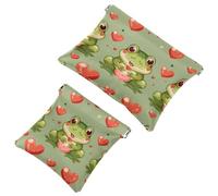 Trousse da donna tascabile, borsa per il trucco in pelle impermeabile, senza cerniera, con chiusura automatica, per ragazze, mini borsa per borsetta, con simpatico animale che tiene vari cuori, Multi,