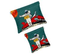 Trousse da donna tascabile, borsa per il trucco in pelle impermeabile, senza cerniera, con chiusura automatica, per ragazze, mini borsa per borsa, motivo cosmonauta di Marte, Multicolore 01, 7.1x5.8