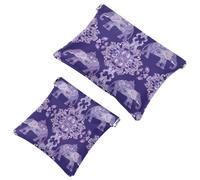 Trousse da donna tascabile, in pelle impermeabile, senza cerniera, con chiusura automatica, per ragazze, mini borsa per borsa, elefanti indiani ed elementi floreali, viola, Multi, 7.1x5.8 inch/4.7x4.5