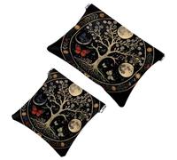Trousse da donna tascabile, in pelle, impermeabile, senza cerniera, con chiusura automatica, per ragazze, mini borsa per borsa, estetica, fasi lunari, natura, fiore, pianta, farfalla, Multi, 7.1x5.8