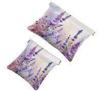 Trousse da donna tascabile, in pelle impermeabile, senza cerniera, con chiusura automatica, per ragazze, mini borsa per borsa, acquerello, lavanda ed erbe selvatiche, Multi, 7.1x5.8 inch/4.7x4.5 inch