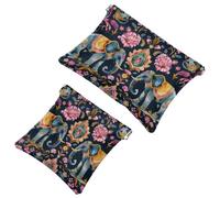 Trousse da donna tascabile, in pelle, impermeabile, senza cerniera, con chiusura automatica, per ragazze, mini borsa per borsa, elefanti indiani e cachemire su sfondo scuro, Multi, 7.1x5.8