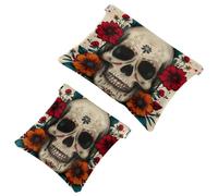 Trousse da donna tascabile, in pelle, impermeabile, senza cerniera, con chiusura automatica, per ragazze, mini borsa per borsa, teschio e fiori giorno dei morti, Multi, 7.1x5.8 inch/4.7x4.5 inch