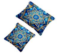 Trousse da donna tascabile, in pelle impermeabile, senza cerniera, con chiusura automatica, per ragazze, mini borsa per borsa, motivo astratto moderno con stella di David, Multicolore 07, 7.1x5.8