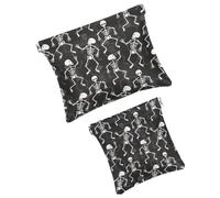 Trousse da donna tascabile, in pelle impermeabile, senza cerniera, con chiusura automatica, per ragazze, mini borsa per borsa, scheletro divertente su sfondo nero, Multicolore 09, 7.1x5.8 inch/4.7x4.5